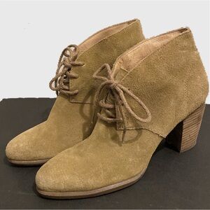 UGG chestnut brown suede lace up stacked heel ankle bootss